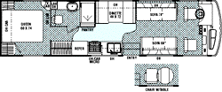 Floor Plan, 322 QB RD (Queen Bed, Rear Diesel)